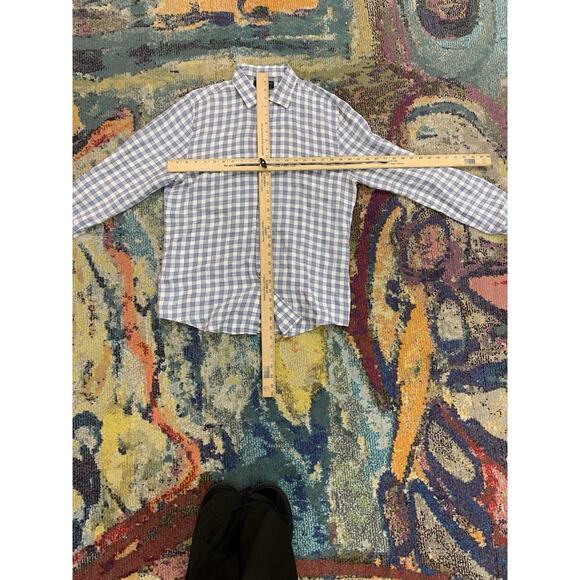 The Mens Store Bloomingdales Linen Button Up Shirt Mens Sz M Plaid Classic Blue - Picture 4 of 4